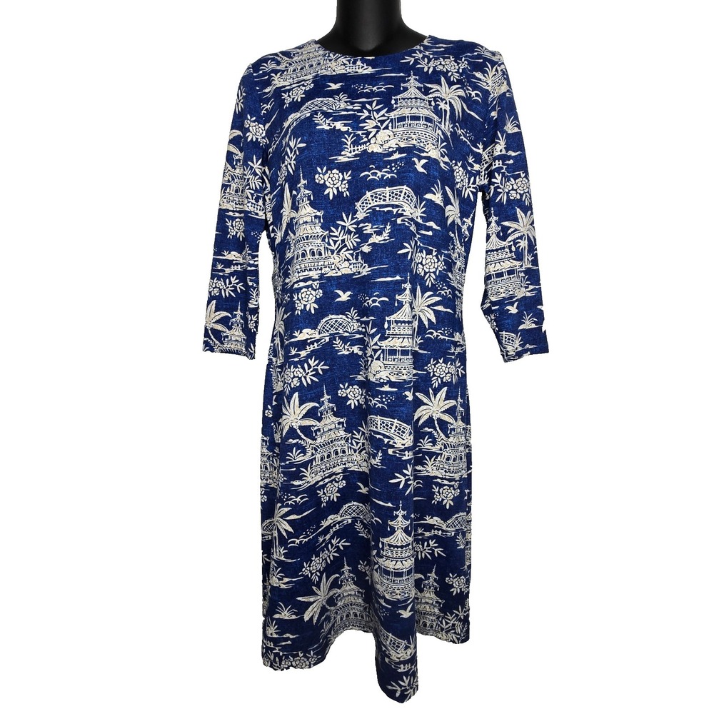 J McLaughlin Sophia Dress Medium Tongsai Palms Blue Catalina Cloth Coastal